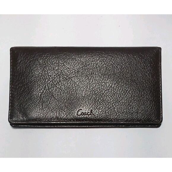 Coach Rare Leather Checkbook Cover Wallet Dark Brown - Picture 1 of 3